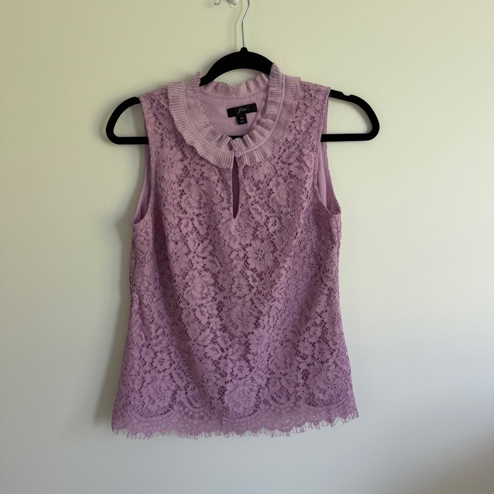 J.Crew Womens Lavender Purple Floral Lace Sleeveless Pleated Ruffle Top XS